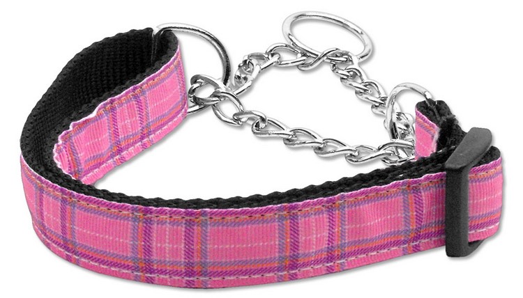 Plaid Nylon Collar Martingale Pink Medium