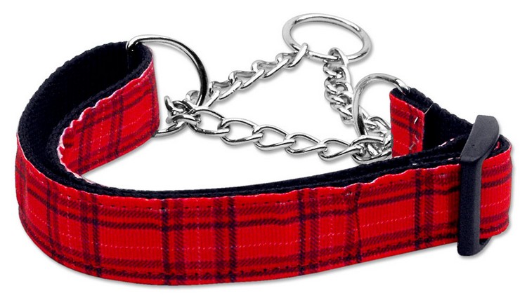 Plaid Nylon Collar Martingale Red Medium