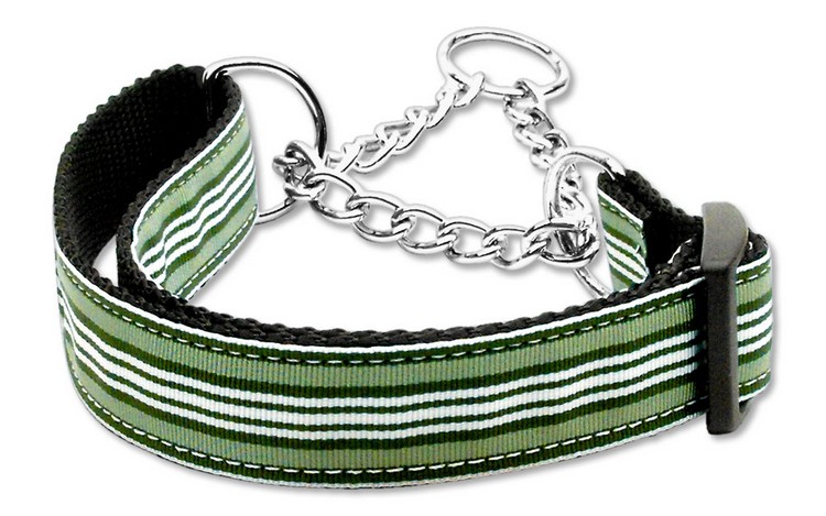 Preppy Stripes Nylon Ribbon Collars Martingale Green/White Large