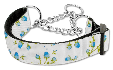 Roses Nylon Ribbon Collar Martingale Medium Blue