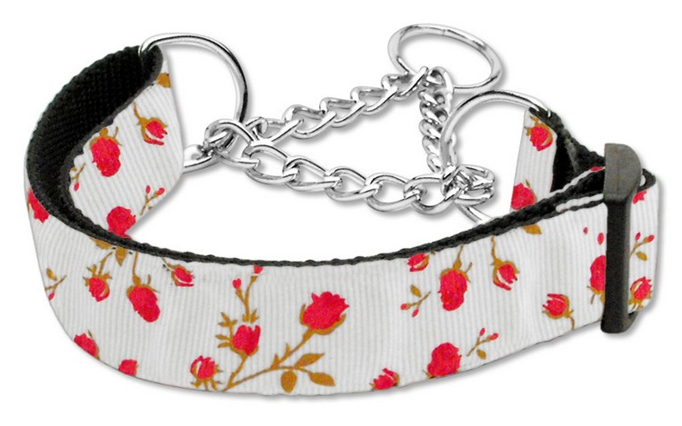 Roses Nylon Ribbon Collar Martingale Large Red