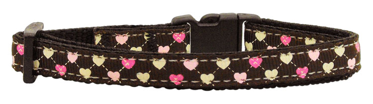 Argyle Hearts Nylon Ribbon Collar Brown Cat Safety