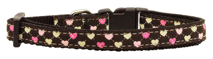 Argyle Hearts Nylon Ribbon Collar Brown Small