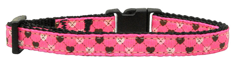 Argyle Hearts Nylon Ribbon Collar Bright Pink Cat Safety