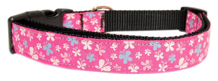 Butterfly Nylon Ribbon Collar Pink Sm