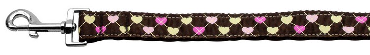 Argyle Hearts Nylon Ribbon Leash Brown 1 inch wide 4ft Long