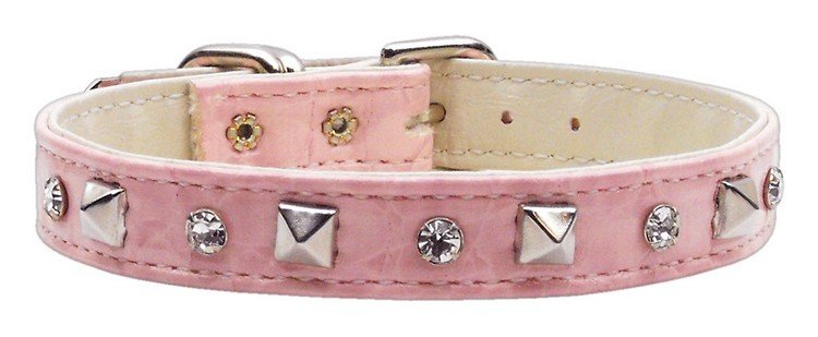 Faux Snake Skin Crystal and Pyramid Collars Pink 10