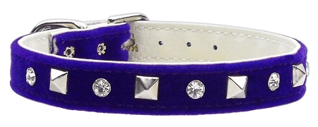 Velvet Crystal and Pyramid Collars Purple 16