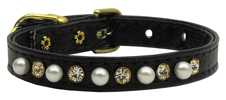 3/8" Pearl and Clear Crystals Collar Black 12