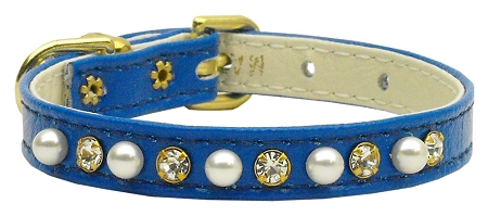 3/8" Pearl and Clear Crystals Collar Blue 10