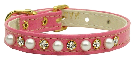 3/8" Pearl and Clear Crystals Collar Pink 10