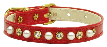 3/8" Pearl and Clear Crystals Collar Red 12