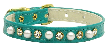 3/8" Pearl and Clear Crystals Collar Turquoise 8