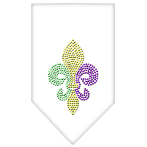 Mardi Gras Fleur De Lis Rhinestone Bandana White Small