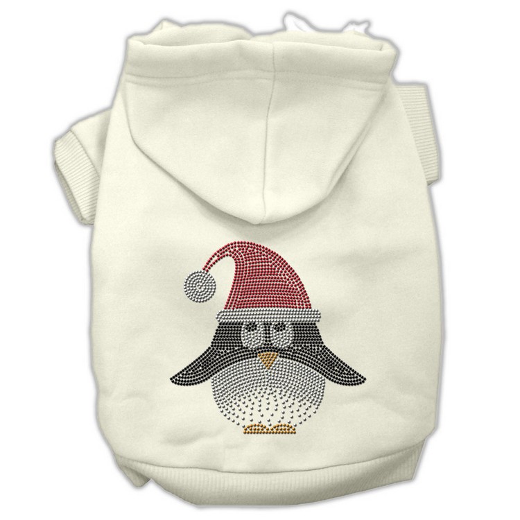 Santa Penguin Rhinestone Hoodies Cream XS