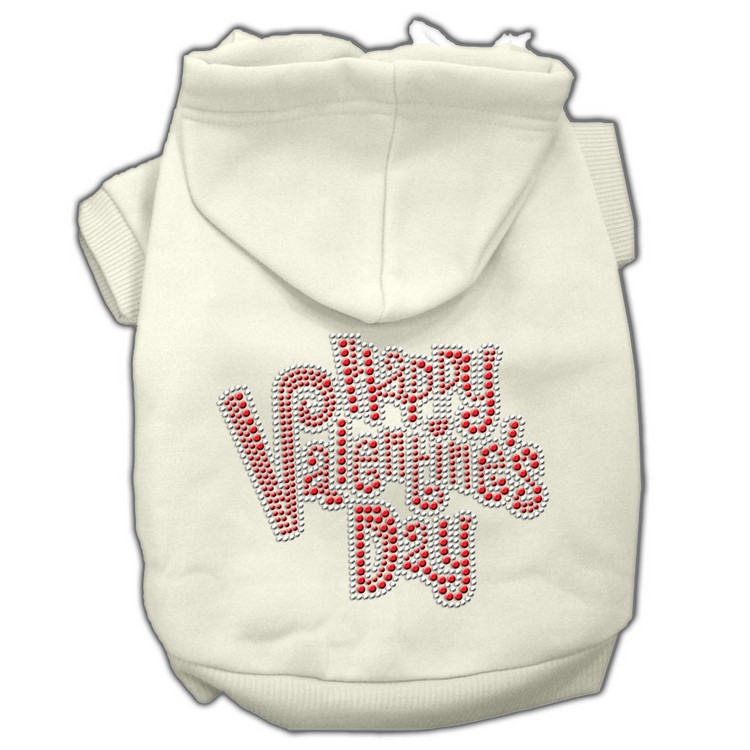 Happy Valentines Day Rhinestone Hoodies Cream XS