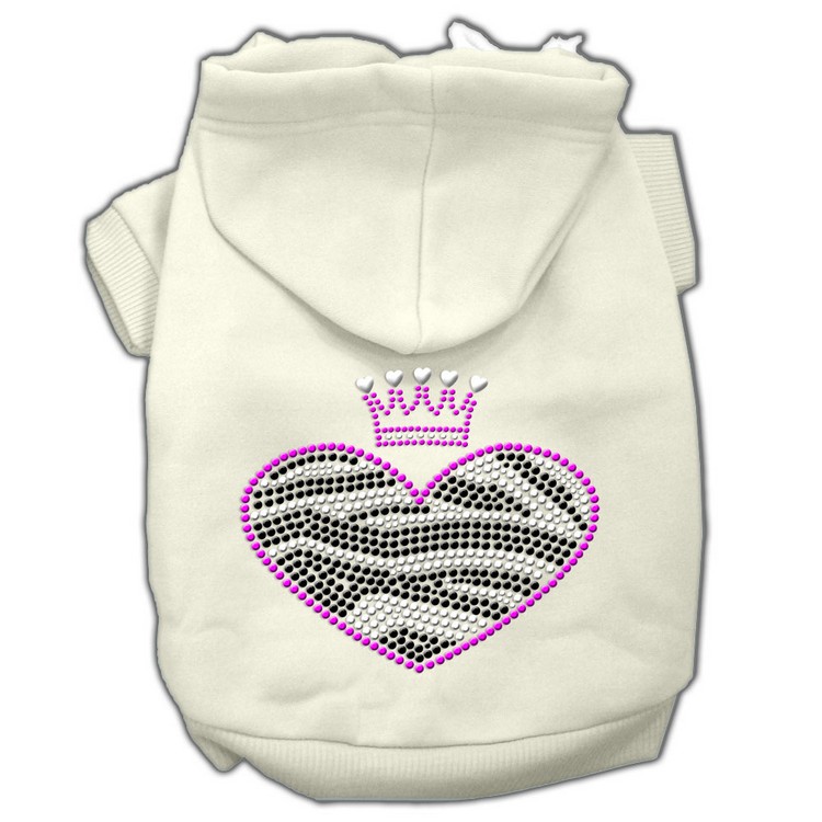 Zebra Heart Rhinestone Hoodies Cream XS