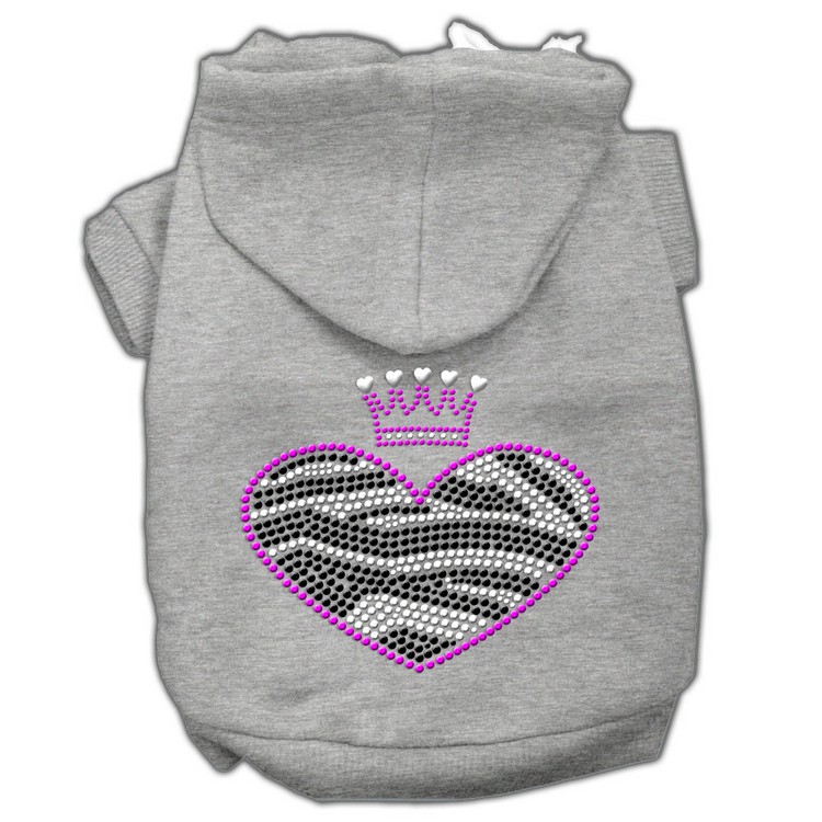 Zebra Heart Rhinestone Hoodies Grey XS