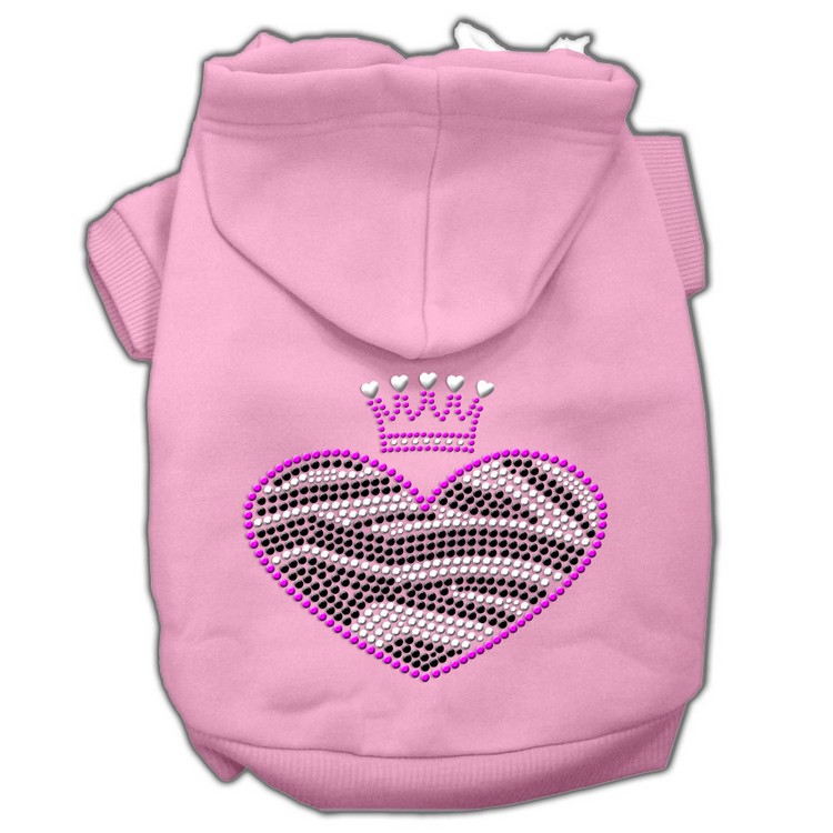 Zebra Heart Rhinestone Hoodies Pink XS