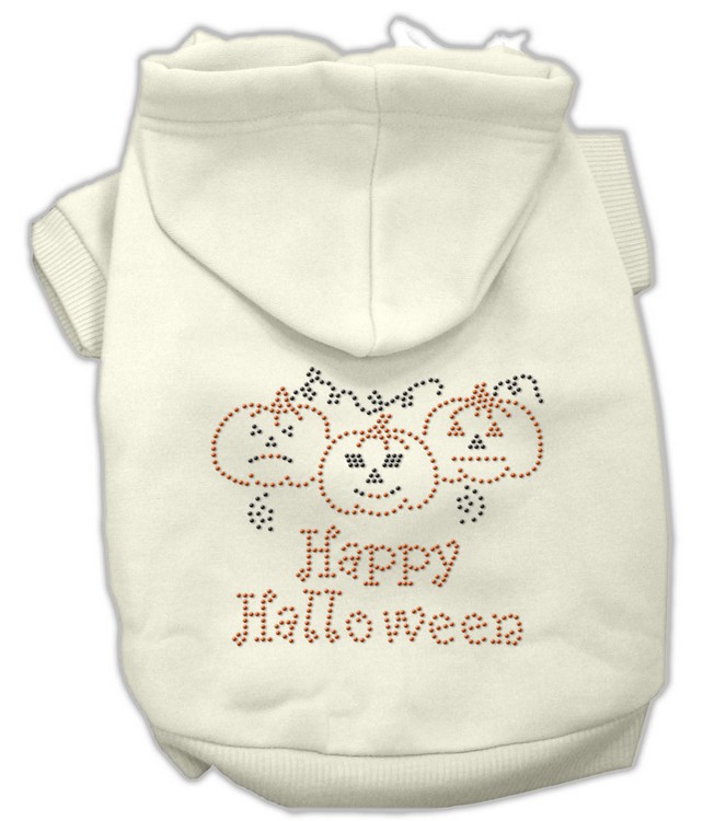 Happy Halloween Rhinestone Hoodies Cream XS