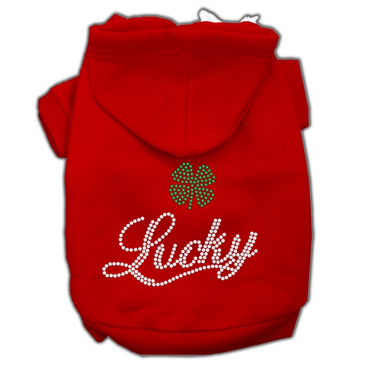 Lucky Rhinestone Hoodies Red XL