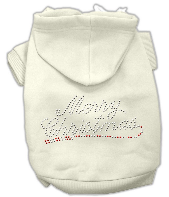 Merry Christmas Rhinestone Hoodies Cream XS