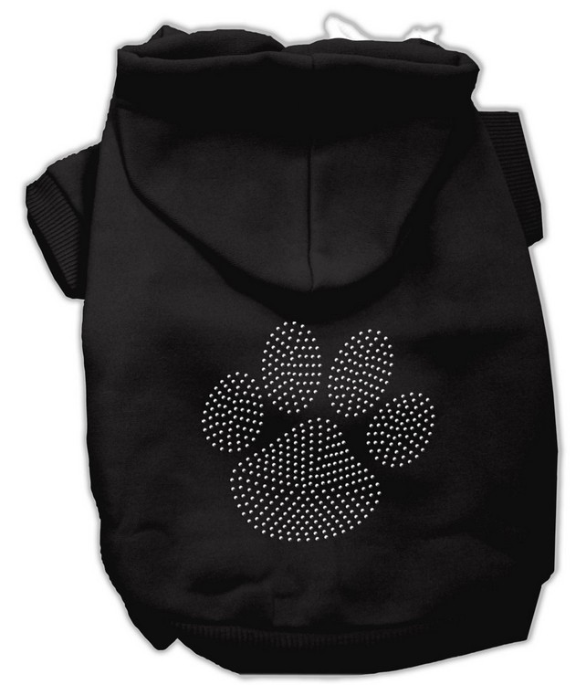 Clear Rhinestone Paw Hoodies Black XS