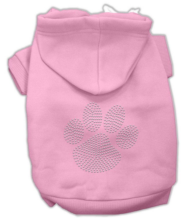 Clear Rhinestone Paw Hoodies Pink M