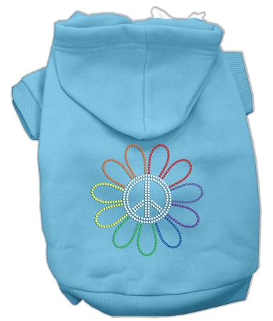 Rhinestone Rainbow Flower Peace Sign Hoodie Baby Blue XS