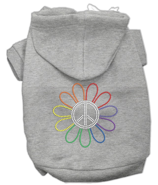 Rhinestone Rainbow Flower Peace Sign Hoodie Grey XS