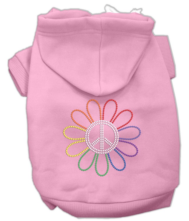 Rhinestone Rainbow Flower Peace Sign Hoodie Pink XS