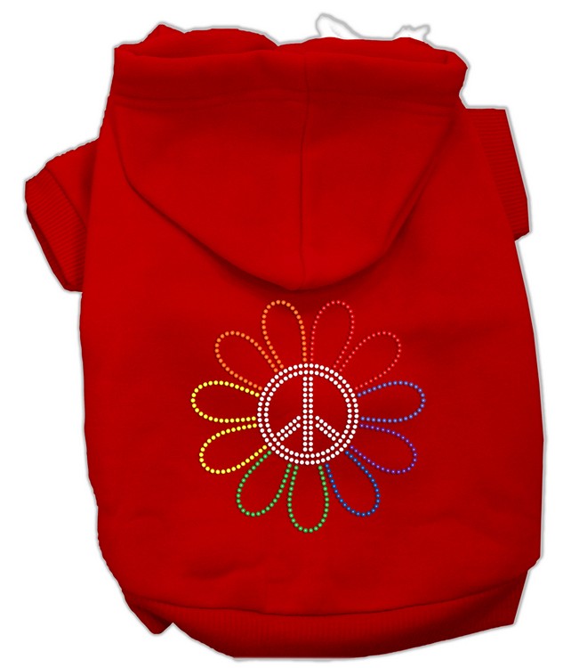 Rhinestone Rainbow Flower Peace Sign Hoodie Red XS