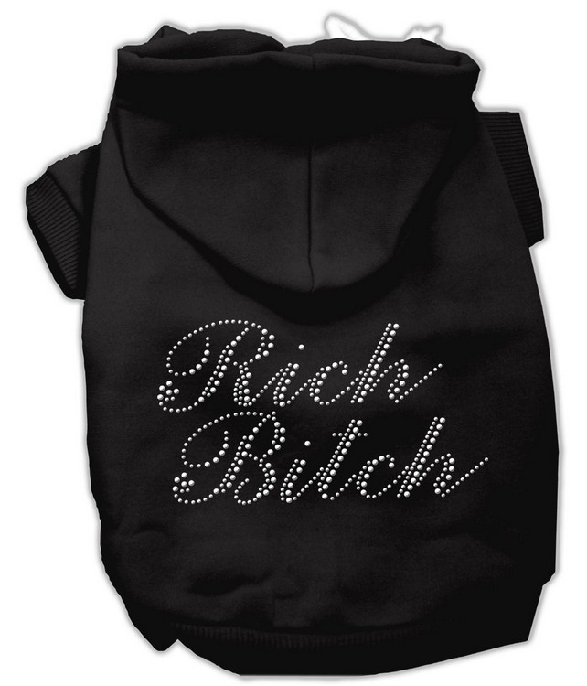 Rich Bitch Rhinestone Hoodies Black XS