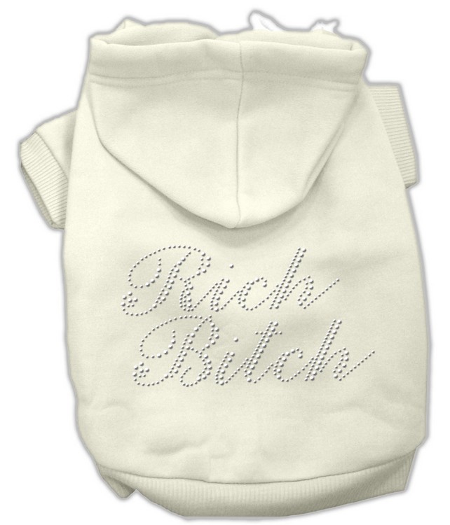 Rich Bitch Rhinestone Hoodies Cream M