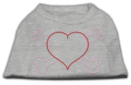 Heart and Crossbones Rhinestone Shirts Grey XS