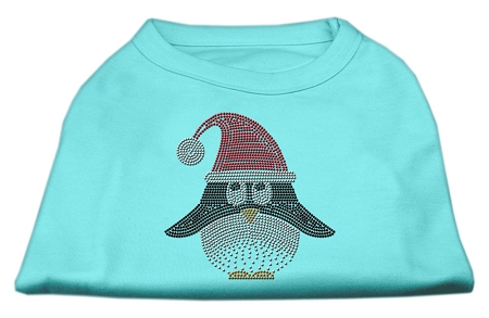 Santa Penguin Rhinestone Dog Shirt Aqua XS