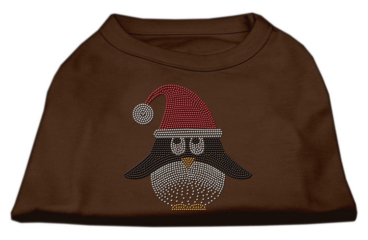 Santa Penguin Rhinestone Dog Shirt Brown Sm