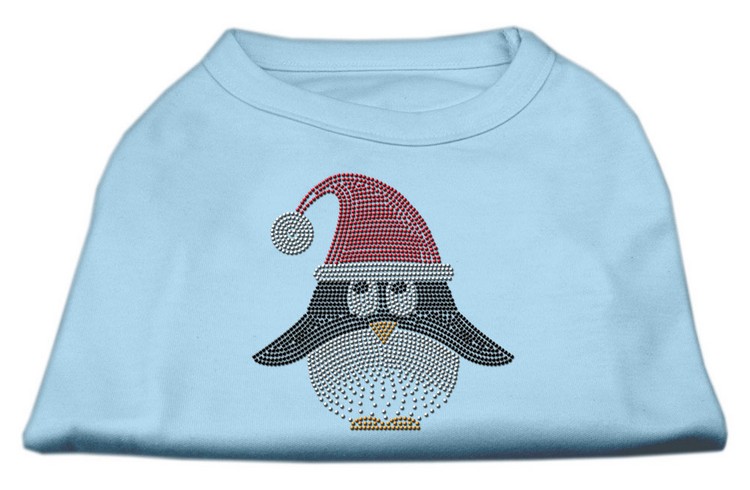 Santa Penguin Rhinestone Dog Shirt Baby Blue XS