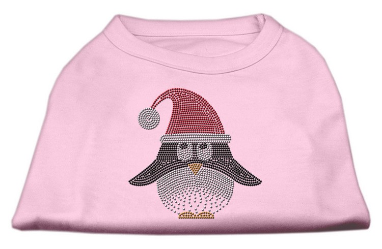 Santa Penguin Rhinestone Dog Shirt Light Pink XL