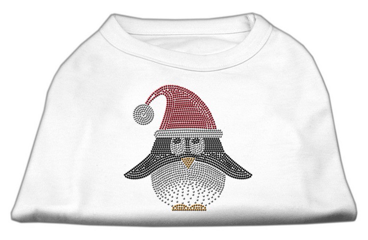 Santa Penguin Rhinestone Dog Shirt White Lg