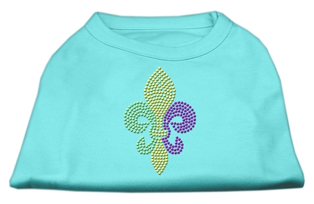 Mardi Gras Fleur De Lis Rhinestone Dog Shirt Aqua XS