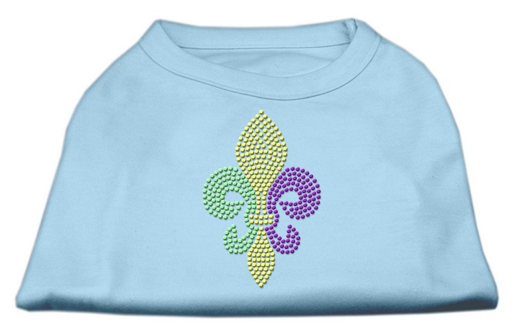 Mardi Gras Fleur De Lis Rhinestone Dog Shirt Baby Blue XS