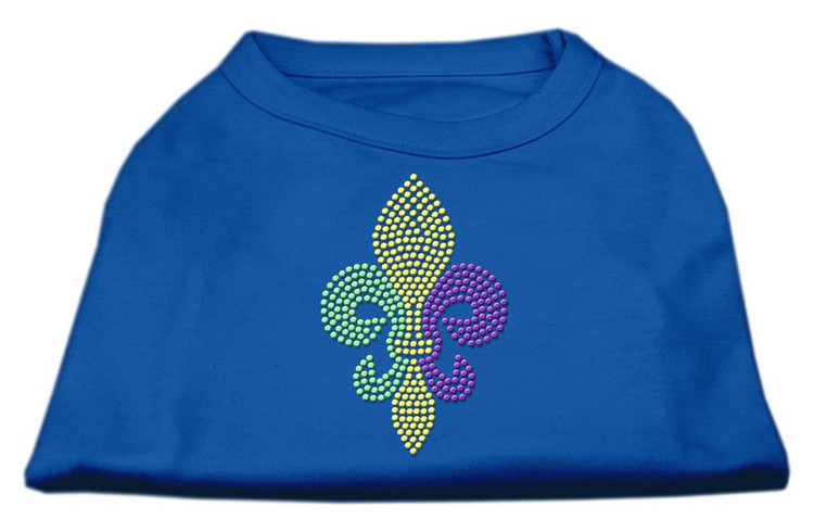 Mardi Gras Fleur De Lis Rhinestone Dog Shirt Blue XL