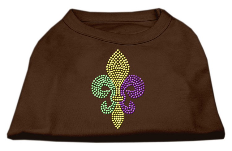 Mardi Gras Fleur De Lis Rhinestone Dog Shirt Brown Med