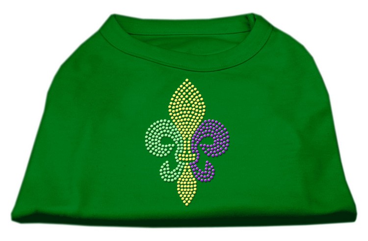 Mardi Gras Fleur De Lis Rhinestone Dog Shirt Emerald Green Med