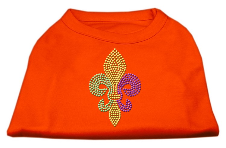 Mardi Gras Fleur De Lis Rhinestone Dog Shirt Orange Med