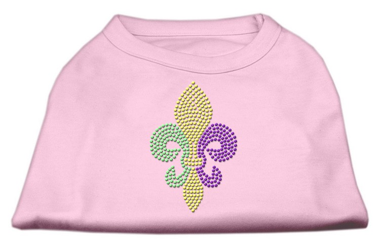 Mardi Gras Fleur De Lis Rhinestone Dog Shirt Light Pink XS