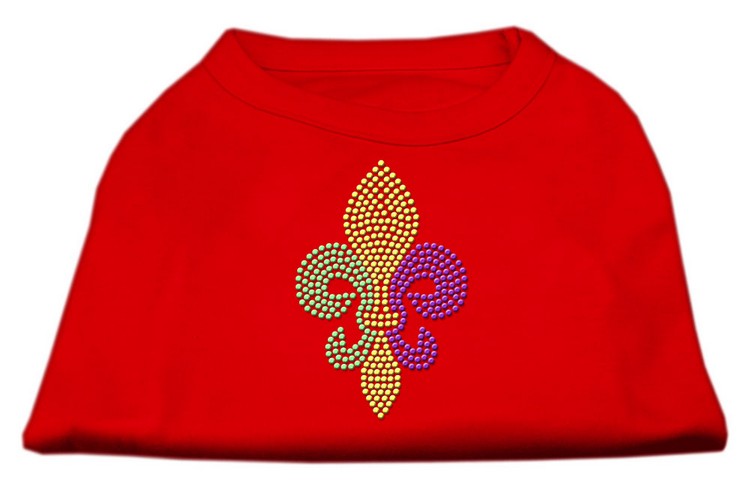 Mardi Gras Fleur De Lis Rhinestone Dog Shirt Red Lg