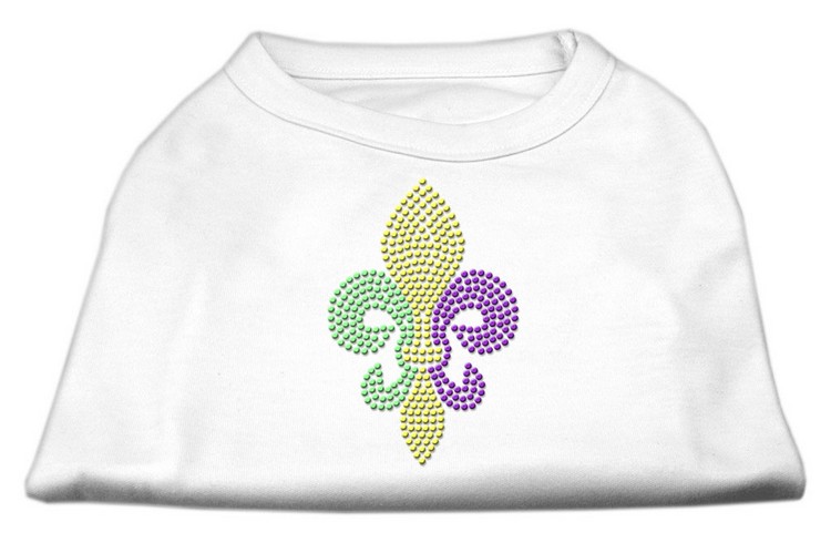 Mardi Gras Fleur De Lis Rhinestone Dog Shirt White XXXL