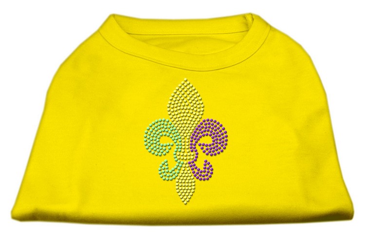 Mardi Gras Fleur De Lis Rhinestone Dog Shirt Yellow XS